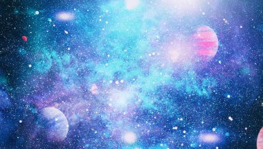 Gezegen ve galaksinin yıldızları serbest uzayda. Bu görüntünün elementleri NASA tarafından desteklenmektedir .