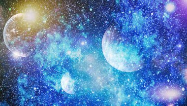 Gezegen ve galaksinin yıldızları serbest uzayda. Bu görüntünün elementleri NASA tarafından desteklenmektedir .