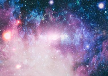 Gezegen ve galaksinin yıldızları serbest uzayda. Bu görüntünün elementleri NASA tarafından desteklenmektedir .