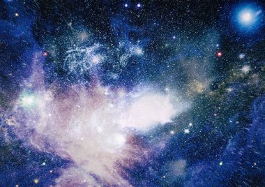 Gezegen ve galaksinin yıldızları serbest uzayda. Bu görüntünün elementleri NASA tarafından desteklenmektedir .