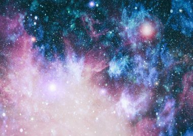 Gezegen ve galaksinin yıldızları serbest uzayda. Bu görüntünün elementleri NASA tarafından desteklenmektedir .