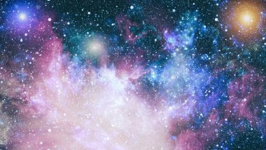 Gezegen ve galaksinin yıldızları serbest uzayda. Bu görüntünün elementleri NASA tarafından desteklenmektedir .