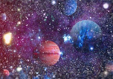 Nebula ve galaksiler uzayda. Bu görüntünün elementleri NASA tarafından desteklenmektedir.