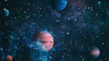 Uzaydaki gezegenler, yıldızlar ve galaksiler uzay keşiflerinin güzelliğini gösteriyor. NASA tarafından döşenmiş elementler