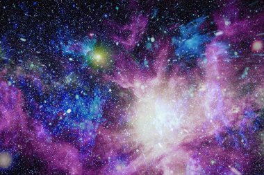 Gezegen ve galaksinin yıldızları serbest uzayda. Bu görüntünün elementleri NASA tarafından desteklenmektedir .