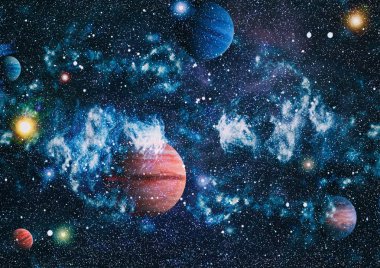 Uzaydaki gezegenler, yıldızlar ve galaksiler uzay keşiflerinin güzelliğini gösteriyor. NASA tarafından döşenmiş elementler