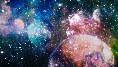 Fütürist soyut alan arkaplanı. Yıldızlı ve nebulalı gece gökyüzü. Bu görüntünün elementleri NASA tarafından desteklenmektedir