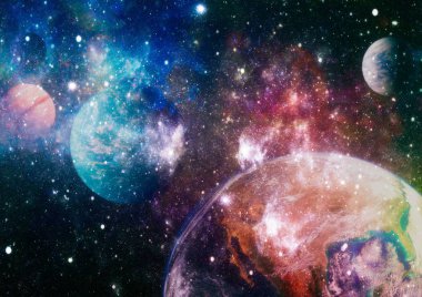 Derin uzay sanatı. Galaksiler, bulutsular ve evrendeki yıldızlar. Bu görüntünün elementleri NASA tarafından desteklenmektedir