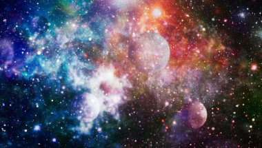 Derin uzay sanatı. Galaksiler, bulutsular ve evrendeki yıldızlar. Bu görüntünün elementleri NASA tarafından desteklenmektedir