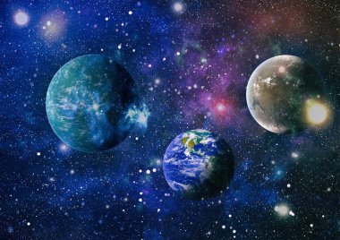 Uzaydaki gezegenler, yıldızlar ve galaksiler uzay keşiflerinin güzelliğini gösteriyor. NASA tarafından döşenmiş elementler