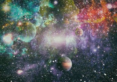 Fütürist soyut alan arkaplanı. Yıldızlı ve nebulalı gece gökyüzü. Bu görüntünün elementleri NASA tarafından desteklenmektedir