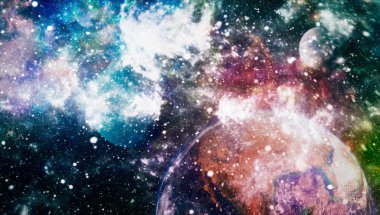 Derin uzay sanatı. Galaksiler, bulutsular ve evrendeki yıldızlar. Bu görüntünün elementleri NASA tarafından desteklenmektedir