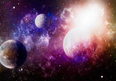 Uzayda ateşli bir patlama. Evrenin soyut çizimi. Bu görüntünün elementleri NASA tarafından desteklenmektedir