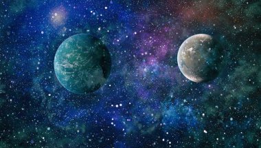 Gezegen ve galaksinin yıldızları serbest uzayda. Bu görüntünün elementleri NASA tarafından desteklenmektedir .