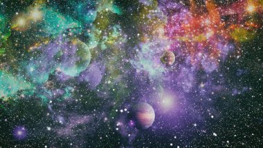 Fütürist soyut alan arkaplanı. Yıldızlı ve nebulalı gece gökyüzü. Bu görüntünün elementleri NASA tarafından desteklenmektedir