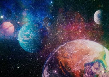 Fütürist soyut alan arkaplanı. Yıldızlı ve nebulalı gece gökyüzü. Bu görüntünün elementleri NASA tarafından desteklenmektedir