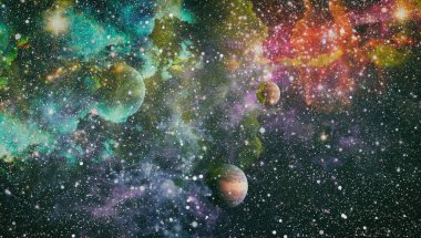 Fütürist soyut alan arkaplanı. Yıldızlı ve nebulalı gece gökyüzü. Bu görüntünün elementleri NASA tarafından desteklenmektedir