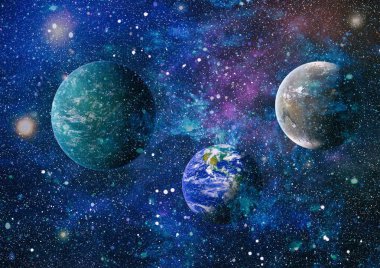 Uzaydaki gezegenler, yıldızlar ve galaksiler uzay keşiflerinin güzelliğini gösteriyor. NASA tarafından döşenmiş elementler