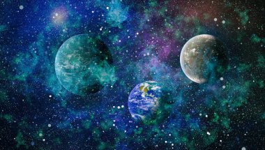 Uzaydaki gezegenler, yıldızlar ve galaksiler uzay keşiflerinin güzelliğini gösteriyor. NASA tarafından döşenmiş elementler