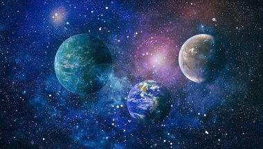 Uzaydaki gezegenler, yıldızlar ve galaksiler uzay keşiflerinin güzelliğini gösteriyor. NASA tarafından döşenmiş elementler