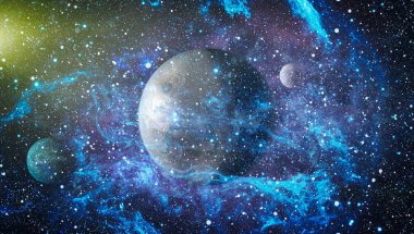 Uzaydaki gezegenler, yıldızlar ve galaksiler uzay keşiflerinin güzelliğini gösteriyor. NASA tarafından döşenmiş elementler