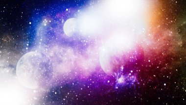 Uzayda ateşli bir patlama. Evrenin soyut çizimi. Bu görüntünün elementleri NASA tarafından desteklenmektedir