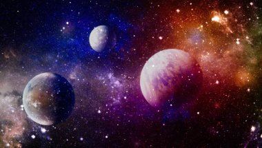 Uzayda ateşli bir patlama. Evrenin soyut çizimi. Bu görüntünün elementleri NASA tarafından desteklenmektedir