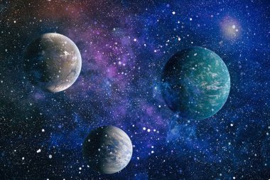 Uzaydaki gezegenler, yıldızlar ve galaksiler uzay keşiflerinin güzelliğini gösteriyor. NASA tarafından döşenmiş elementler