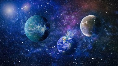 Uzaydaki gezegenler, yıldızlar ve galaksiler uzay keşiflerinin güzelliğini gösteriyor. NASA tarafından döşenmiş elementler