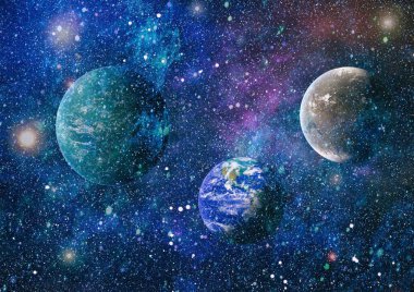 Uzaydaki gezegenler, yıldızlar ve galaksiler uzay keşiflerinin güzelliğini gösteriyor. NASA tarafından döşenmiş elementler