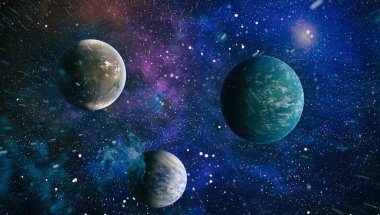 Uzaydaki gezegenler, yıldızlar ve galaksiler uzay keşiflerinin güzelliğini gösteriyor. NASA tarafından döşenmiş elementler