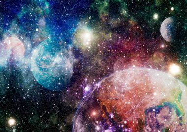 Derin uzay sanatı. Galaksiler, bulutsular ve evrendeki yıldızlar. Bu görüntünün elementleri NASA tarafından desteklenmektedir