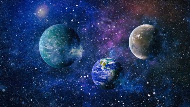 Uzaydaki gezegenler, yıldızlar ve galaksiler uzay keşiflerinin güzelliğini gösteriyor. NASA tarafından döşenmiş elementler