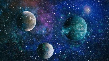 Uzaydaki gezegenler, yıldızlar ve galaksiler uzay keşiflerinin güzelliğini gösteriyor. NASA tarafından döşenmiş elementler