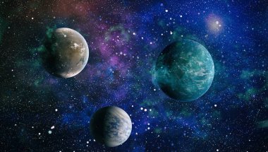 Uzaydaki gezegenler, yıldızlar ve galaksiler uzay keşiflerinin güzelliğini gösteriyor. NASA tarafından döşenmiş elementler