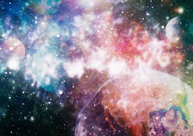 Derin uzay sanatı. Galaksiler, bulutsular ve evrendeki yıldızlar. Bu görüntünün elementleri NASA tarafından desteklenmektedir