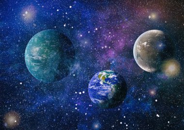 Uzaydaki gezegenler, yıldızlar ve galaksiler uzay keşiflerinin güzelliğini gösteriyor. NASA tarafından döşenmiş elementler