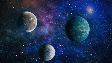 Uzaydaki gezegenler, yıldızlar ve galaksiler uzay keşiflerinin güzelliğini gösteriyor. NASA tarafından döşenmiş elementler