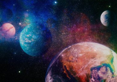 Fütürist soyut alan arkaplanı. Yıldızlı ve nebulalı gece gökyüzü. Bu görüntünün elementleri NASA tarafından desteklenmektedir