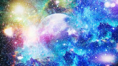 Fütürist soyut alan arkaplanı. Yıldızlı ve nebulalı gece gökyüzü. Bu görüntünün elementleri NASA tarafından desteklenmektedir