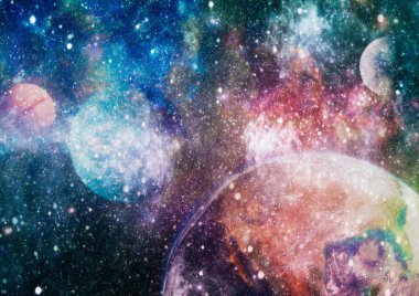 Derin uzay sanatı. Galaksiler, bulutsular ve evrendeki yıldızlar. Bu görüntünün elementleri NASA tarafından desteklenmektedir