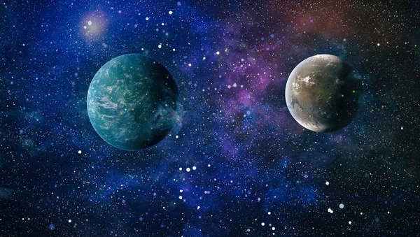 Gezegen ve galaksinin yıldızları serbest uzayda. Bu görüntünün elementleri NASA tarafından desteklenmektedir .