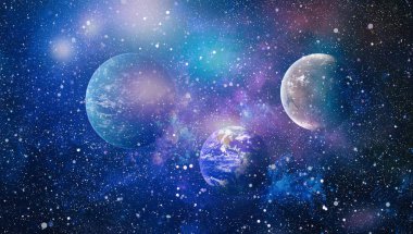 Uzaydaki gezegenler, yıldızlar ve galaksiler uzay keşiflerinin güzelliğini gösteriyor. NASA tarafından döşenmiş elementler