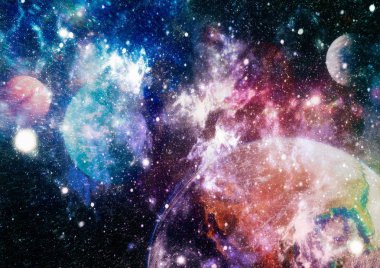 Derin uzay sanatı. Galaksiler, bulutsular ve evrendeki yıldızlar. Bu görüntünün elementleri NASA tarafından desteklenmektedir