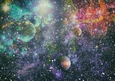 Fütürist soyut alan arkaplanı. Yıldızlı ve nebulalı gece gökyüzü. Bu görüntünün elementleri NASA tarafından desteklenmektedir