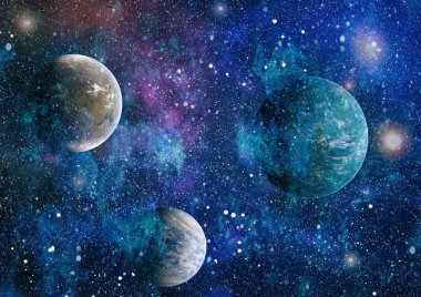 Uzaydaki gezegenler, yıldızlar ve galaksiler uzay keşiflerinin güzelliğini gösteriyor. NASA tarafından döşenmiş elementler