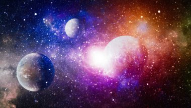 Derin uzay sanatı. Galaksiler, bulutsular ve evrendeki yıldızlar. Bu görüntünün elementleri NASA tarafından desteklenmektedir