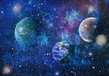 Uzaydaki gezegenler, yıldızlar ve galaksiler uzay keşiflerinin güzelliğini gösteriyor. NASA tarafından döşenmiş elementler