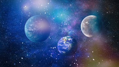 Uzaydaki gezegenler, yıldızlar ve galaksiler uzay keşiflerinin güzelliğini gösteriyor. NASA tarafından döşenmiş elementler