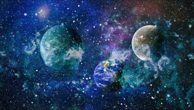 Uzaydaki gezegenler, yıldızlar ve galaksiler uzay keşiflerinin güzelliğini gösteriyor. NASA tarafından döşenmiş elementler